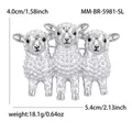 Detailed view of three-lamb silver brooch showing dimensions 5.4x4.0cm and weight 18.1g - 3 Sheep Style (5981-SL) / Silver