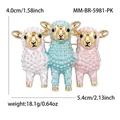 Three colorful sheep brooch pin with gold finish and enamel details for women - 3 Sheep Style (5981-PK) / Multicolor (White/Blue/Pink)