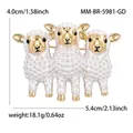 Cute three little sheep brooch animal lapel pin accessory in white and gold finish - 3 Sheep Style (5981-GD) / Gold