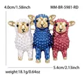 Whimsical three-sheep brooch with white, blue, and red enamel finish and gold accents - 3 Sheep Style (5981-RD) / Red