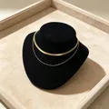 Elegant 18k gold plated layered titanium steel necklace featuring a flat snake chain - Double Layer Layered Snake Chain (OYSN892GL) / Gold