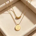 18k gold plated stainless steel necklace set with engraved round pendant - Five Bead Chain and Lettered Pendant Double Layer Set (LLN856GL) / Gold