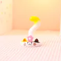 Cute white cat resin figurine with curved yellow tail and pink flower for desktop decoration - Little Calico Cat (3067) / White