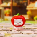 Cute white cat figurine wearing a red tomato hood miniature desktop ornament for home - Ornament Series / 3289 Persimmon Cat
