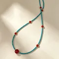 Beaded necklace with natural red agate and turquoise-colored stones for stylish women - Turquoise and Red Agate Beaded Necklace