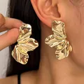 Elegant vintage gold leaf alloy earrings with an abstract wrinkled design for women - Irregular Wave (10951) / Gold