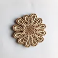 Handcrafted flower-shaped woven straw wall hanging decor in natural Bohemian style - White Flower Style / Diameter 15cm