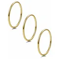 Set of three 2mm minimalist gold plain band rings with polished metallic finish on white background - US 5 / Gold