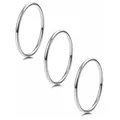 Set of three 2mm minimalist silver-tone minimalist plain band rings for women - US 5 / Silver
