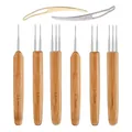 Professional dreadlock crochet hook set with bamboo handles in 0.5mm and 0.75mm sizes - 0.5mm*3+0.75mm*3+2 Loopers