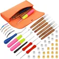 Complete dreadlock crochet hook set with 0.5mm and 0.75mm bamboo handle tools. - Bag Crochet Tool Kit