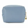 Hellblaue quadratische Kosmetiktasche mit Saffiano-Textur und Gold-Reißverschluss - Mini / Hellblau