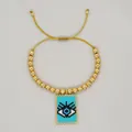 Bracciale regolabile con perline dorate intrecciate e ciondolo rettangolare Miyuki Evil Eye - Corda Gialla Malocchio