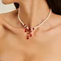Elegante Vintage Perlen-Choker-Halskette mit roten Kristallperlen-Quasten für Damenmode - Rote Kristall-Quasten-Perlenkette (07340) / Silber Rot