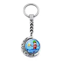Oktoberfest spinning moon keychain featuring cartoon sausage mascot in silver finish - Cartoon Sausage Figure Pattern (JY008652-5)