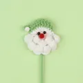 Handmade crochet Santa Claus head on a green stem for Christmas bouquet decoration - Santa Head Stem (Light Green Hat) / Green Barrel
