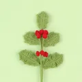 Handmade crochet Christmas branch featuring green leaves and red berries for decoration - Red Berry Stem (Snow 5 Series) / Light Green