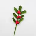 Handmade crochet Christmas berry branch decoration for festive floral arrangements - Large Red Berry Stem / Dark Green