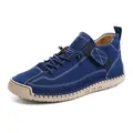 Chaussure plate bleue décontractée cousue main avec semelle en caoutchouc antidérapante - 38 / Bleu foncé