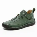 Chaussure décontractée en cuir vert olive faite main avec coutures et semelle plate - 38 / Vert