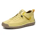 Chaussure décontractée en cuir jaune cousue main avec bride velcro et semelle en caoutchouc - 38 / Jaune Semelle Jaune