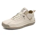 Chaussure décontractée beige cousue à la main avec semelle en caoutchouc et lacets - 38 / Beige avec semelle jaune
