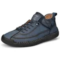 Belles chaussures décontractées en cuir bleu cousu main avec semelle plate et velcro - 38 / Bleu