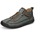 Bottines décontractées bleu-gris cousues main avec semelles plates confortables pour l'automne - 38 / Vert Militaire
