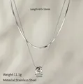 Double-layer stainless steel necklace with flat snake chain and textured pendant for women - Steel Color Double-layer Necklace