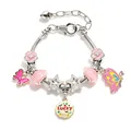 Vue détaillée d'un bracelet papillon rose avec un pendentif Lucky et des étoiles - 16cm / Papillon Rose
