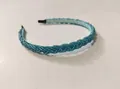 Elegant light blue beaded braided headband for women, stylish pearl-like hair hoop accessory - Light Blue (1 Piece)