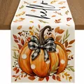 Chemin de table en lin d'automne avec citrouille et feuilles pour décor de Thanksgiving - 33*90 / Impression Citrouille et Feuilles d'Automne (1)
