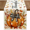 Chemin de table en lin d'automne avec citrouille et feuilles pour décor de Thanksgiving - 33*90 / Impression Citrouille et Feuilles d'Automne (1)