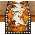 Chemin de table d'automne avec citrouilles et bordure à carreaux pour décoration - Style Citrouille Cabane d'oiseaux et Carreaux Buffalo (5)