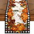 Runner da tavola autunnale con zucche e bordo a scacchi per decorazione del Ringraziamento - Stile Zucca Casetta per uccelli e Quadri Buffalo (5)
