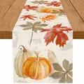 Chemin de table en lin d'automne avec citrouille et feuilles d'érable pour Thanksgiving - Citrouille à l'Aquarelle et Feuilles Mortes (6)