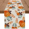 Runner da tavola in lino con zucche e foglie per decorazioni autunnali - Stile Zucca e Foglie d'Autunno (7)