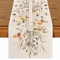 Chemin de table en lin d'automne avec motif floral sur bois - Fleurs Séchées Baies Style Botanique (12)
