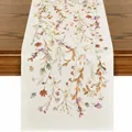 Chemin de table automnal en lin avec motifs floraux pour décoration de Thanksgiving - Impression de plantes florales d'automne (14)