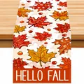 Runner da tavola autunnale in lino con foglie d'acero e stampa Hello Fall decorativa - Stile Foglia di Acero & HELLO FALL (17)