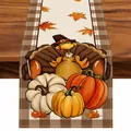 Chemin de table en lin de Thanksgiving avec dinde et citrouilles pour déco d'automne. - Style Dinde et Citrouille Welcome (19)