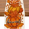 Chemin de table d'automne avec motif de citrouille orange et feuille d'érable en lin - Style Harvest Citrouille et Feuille d'Érable (20)