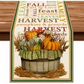 Chemin de table en lin automne avec citrouilles et blé pour décoration de Thanksgiving - 33*90 / Impression d'Automne Citrouille et Blé (3)