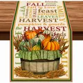 Chemin de table en lin automne avec citrouilles et blé pour décoration de Thanksgiving - 33*90 / Impression d'Automne Citrouille et Blé (3)