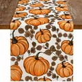Runner da tavola autunnale in lino con motivo a zucca arancione e foglie marroni - Stile Zucca e Foglie Secche (8)