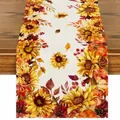 Chemin de table automnal en lin avec des motifs de tournesols et citrouilles d'or - Imprimé Tournesol et Citrouille(9)