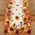 Runner da tavola autunnale in lino con motivi di girasoli e zucche per il raccolto - Stampa con Girasoli e Zucche(9)