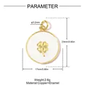 Detailed dimensions of a four-leaf clover enamel pendant in copper with gold plating. - Clover Style (VM010) / 5 Pieces