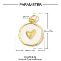 Detailed product parameter view of a heart shaped copper pendant with white enamel finish - Heart Style (VM011) / 5 Pieces