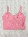 Pink floral embroidered mesh bustier top with underwire and boning details - XS / Tops / Pink
